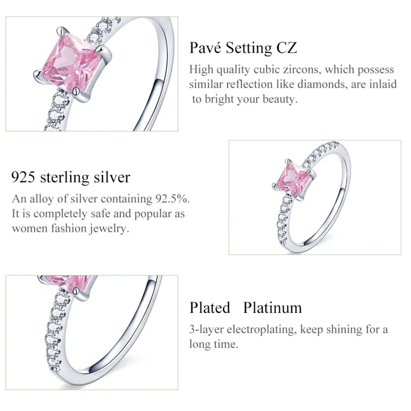 (bild till) Pandora-stil Square Sparkle Halo-ring - BSR191 - View 4