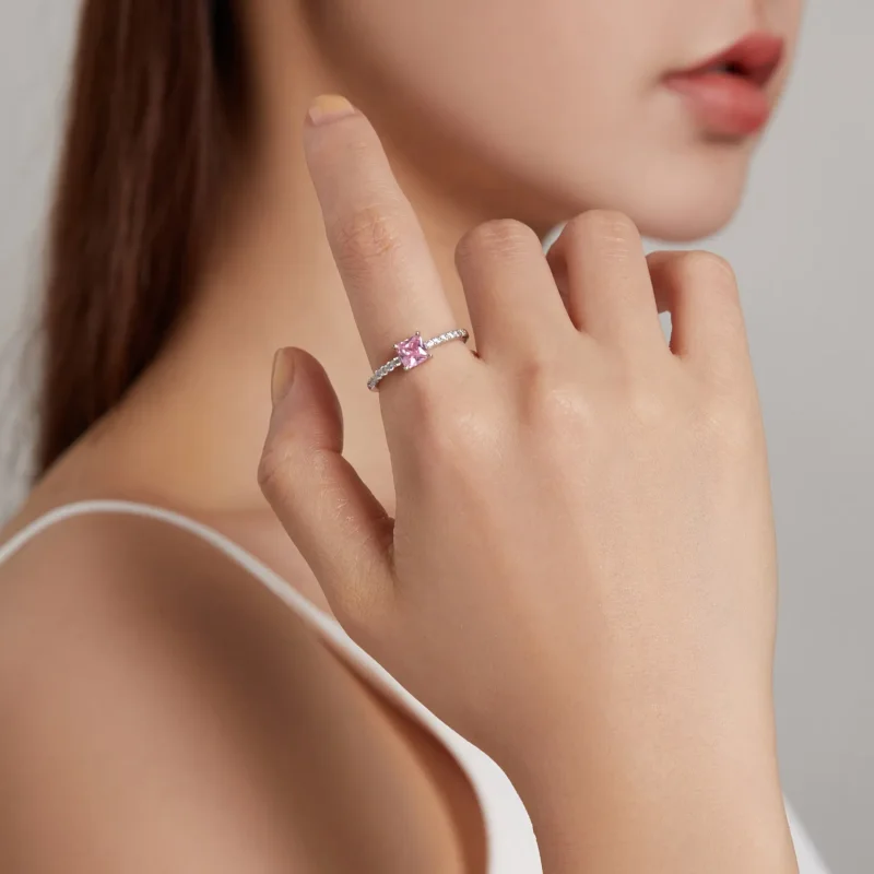 (bild till) Pandora-stil Square Sparkle Halo-ring - BSR191 - View 7