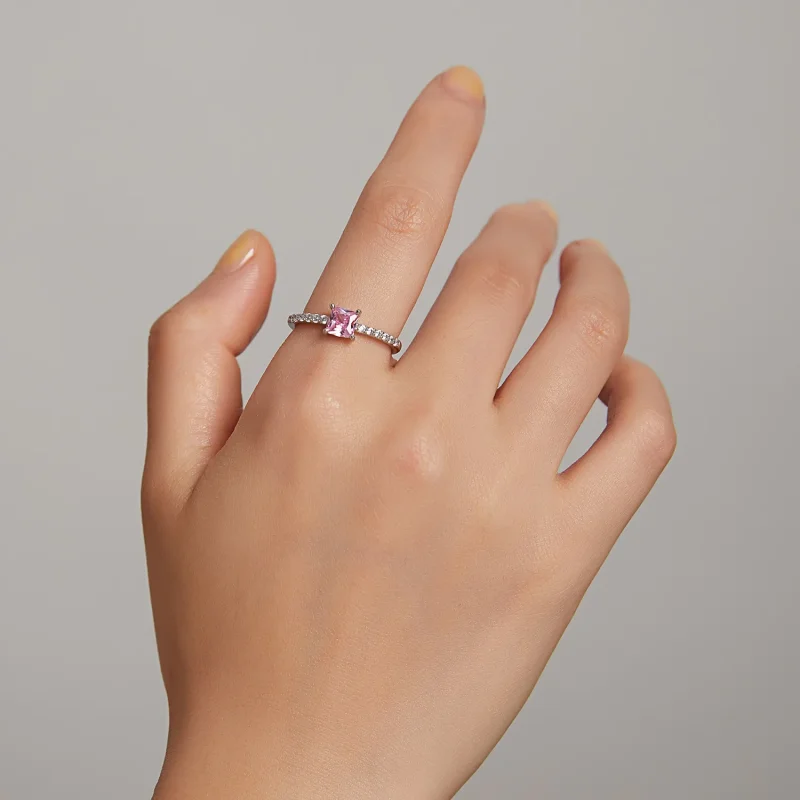 (bild till) Pandora-stil Square Sparkle Halo-ring - BSR191 - View 8