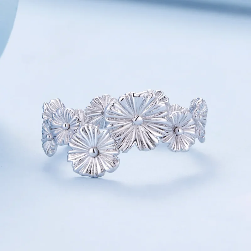 (bild till) Pandora Style Classic Daisy Flower Band Open Ring - BSR382 - View 3