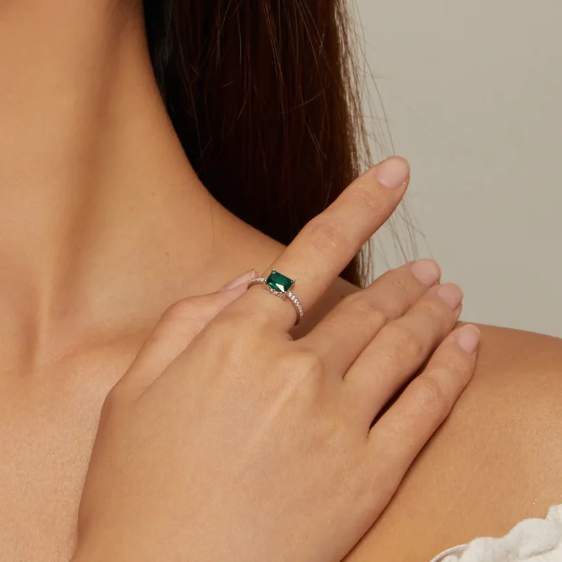 (bild till) Pandora-stil Grön Stenen Ring - BSR461 - View 4