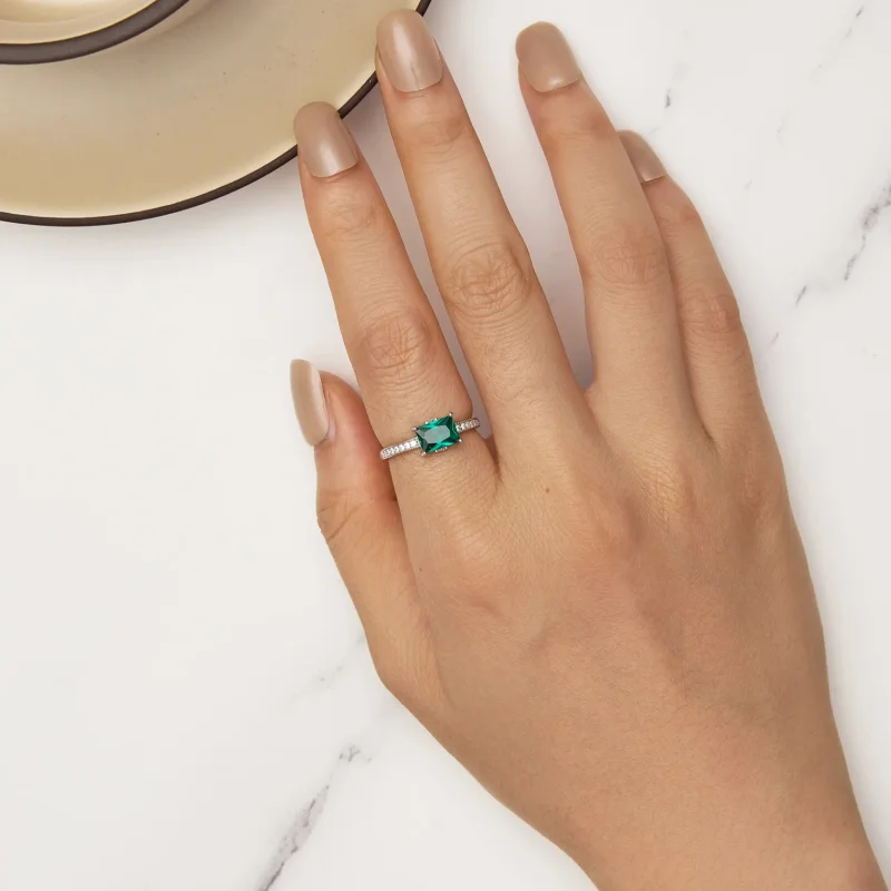 (bild till) Pandora-stil Grön Stenen Ring - BSR461 - View 5