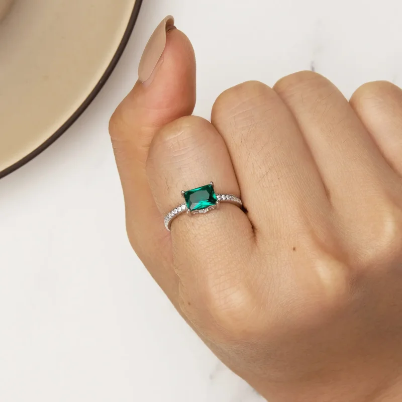 (bild till) Pandora-stil Grön Stenen Ring - BSR461 - View 6
