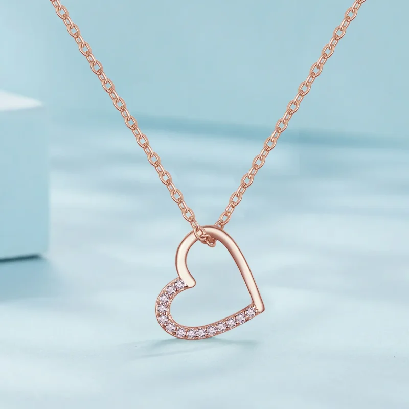 (bild till) Pandora-stil Roséguldshjärtahalsband - SCN347-C - View 2