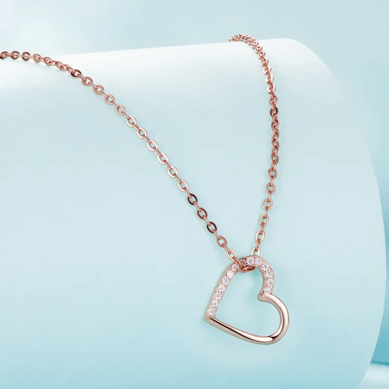 (bild till) Pandora-stil Roséguldshjärtahalsband - SCN347-C - View 3