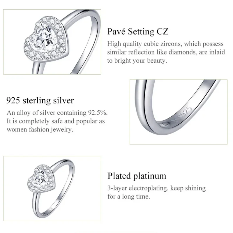 (bild till) Pandora-stil Glittrande Förhöjt Hjärta Ring - SCR725 - View 4