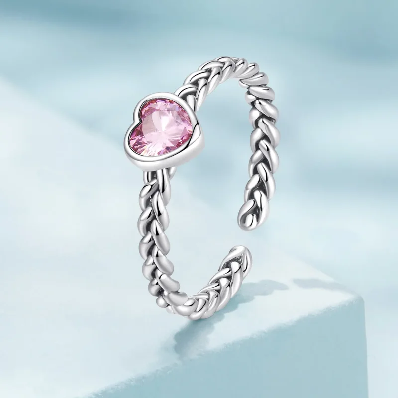 (bild till) Pandora-stil Rosa Hjärta Öppen Ring - SCR865 - View 2