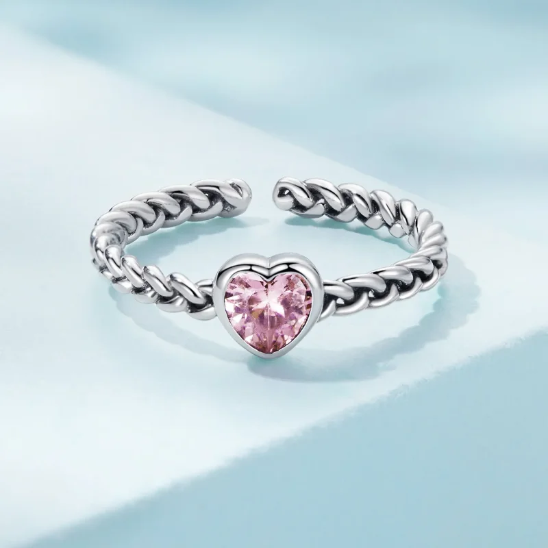 (bild till) Pandora-stil Rosa Hjärta Öppen Ring - SCR865 - View 3