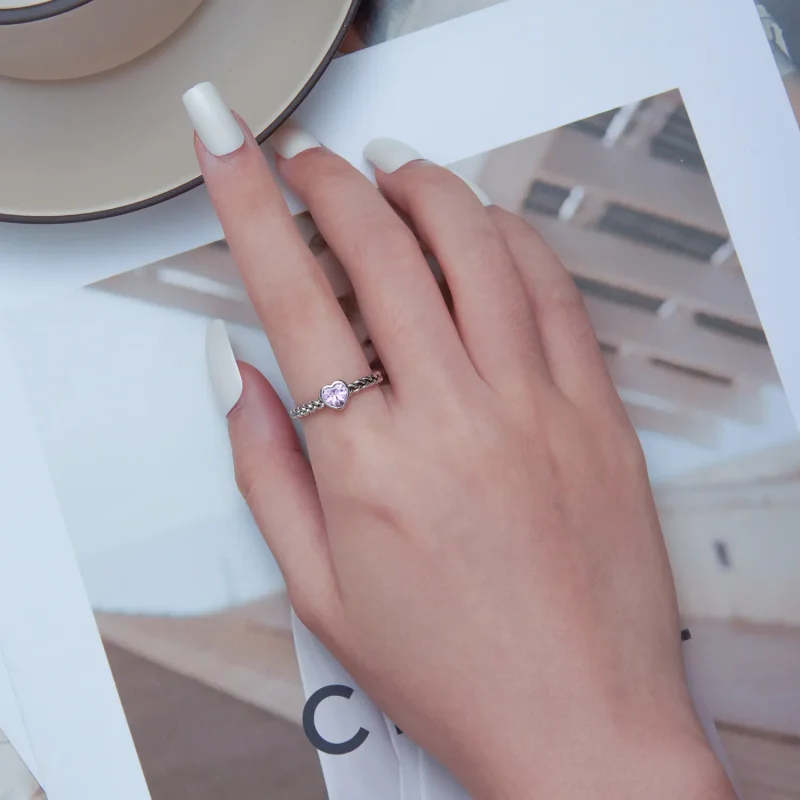(bild till) Pandora-stil Rosa Hjärta Öppen Ring - SCR865 - View 5