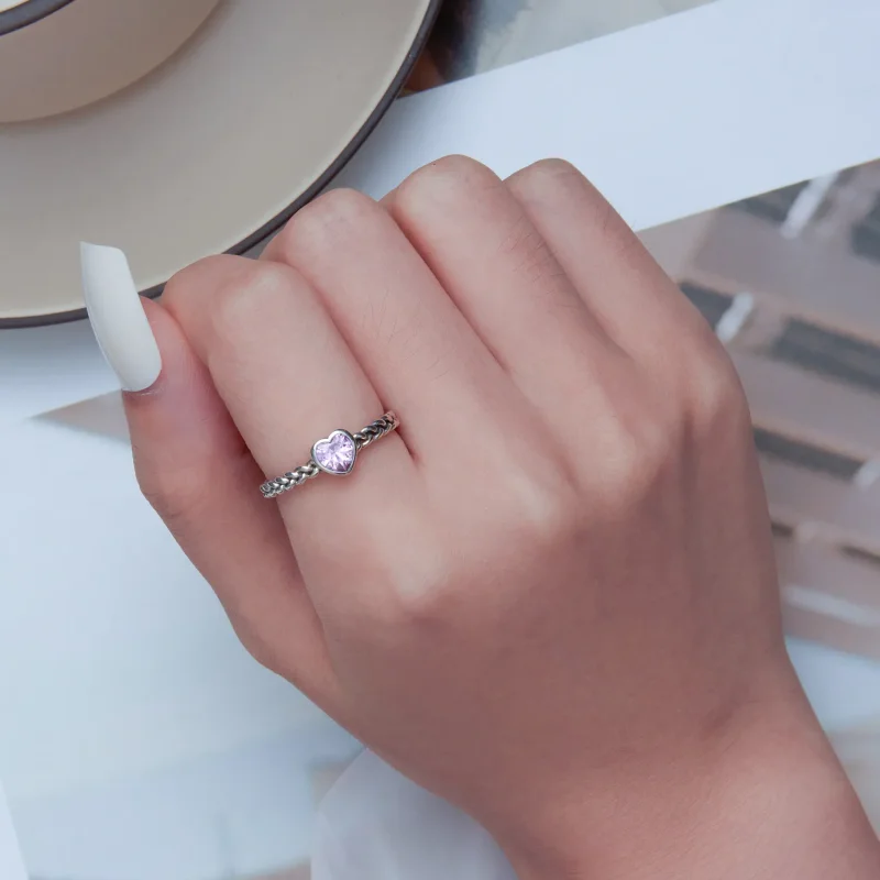 (bild till) Pandora-stil Rosa Hjärta Öppen Ring - SCR865 - View 6