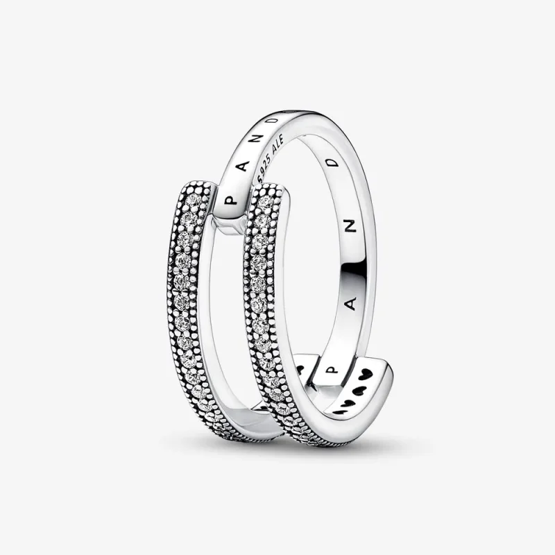(bild till) Pandora Signaturlogo & Pavé Dubbel Band Ring - 192779C01