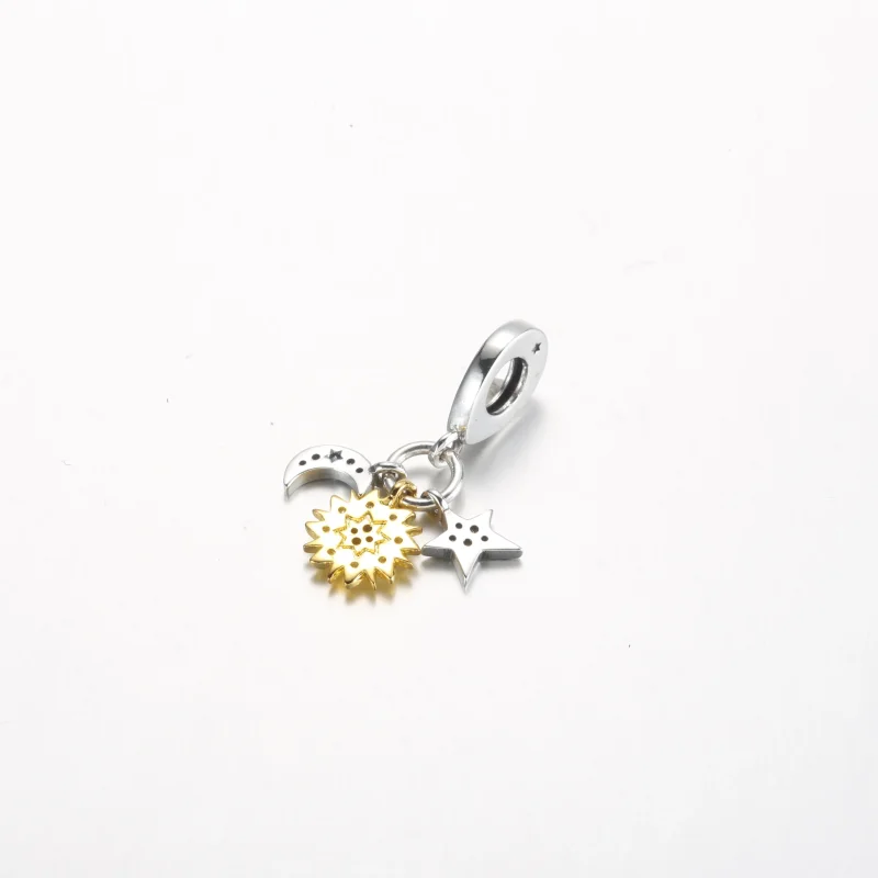 (bild till) Pandora Two-tone Celestial Triple Dangle Charm - 762676C01 - View 3