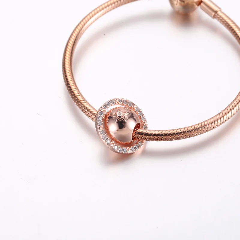 (bild till) Pandora Saturn planet 14k roséguldpläterad charm med klar kubisk zirkonia - 7824 - View 6