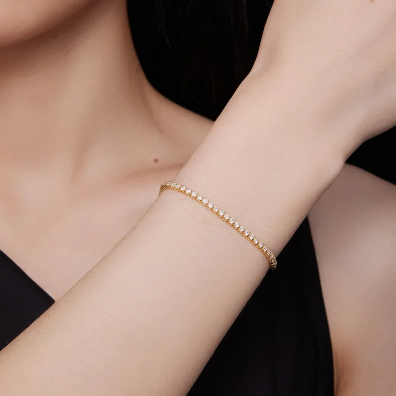(bild till) Pandora-stil Guldfärgad Exklusiv Zirkonkedjearmband - BSB097-B - View 8