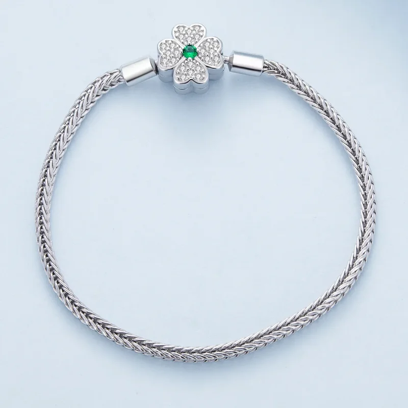 (bild till) Pandora-stil Grön Zirkon Lyckofyrabladsklöver Kedjearmband - BSB119 - View 3