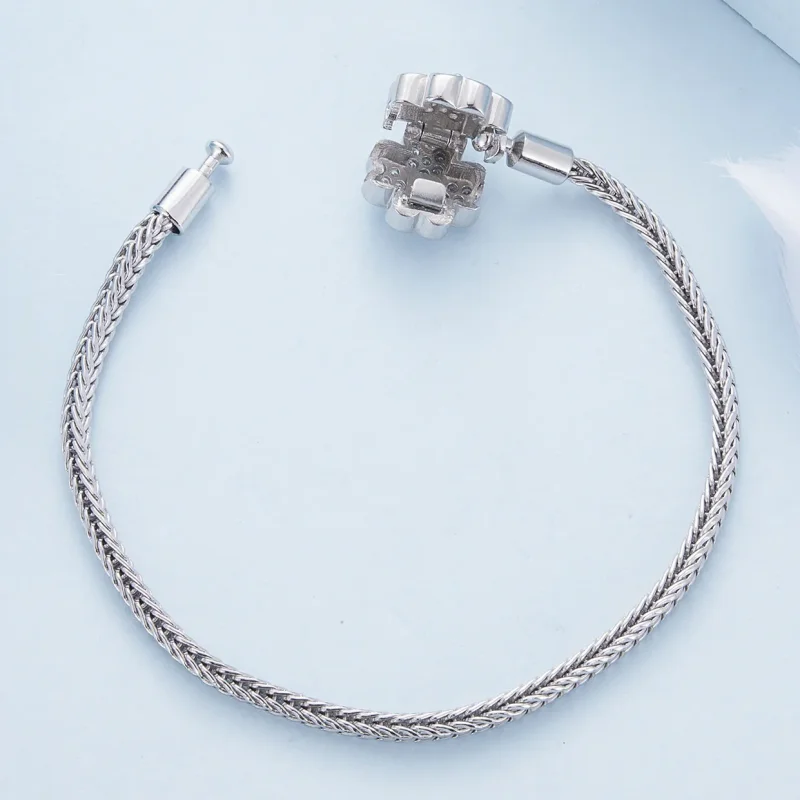(bild till) Pandora-stil Grön Zirkon Lyckofyrabladsklöver Kedjearmband - BSB119 - View 4
