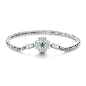 (bild till) Pandora-stil Grön Zirkon Lyckofyrabladsklöver Kedjearmband - BSB119