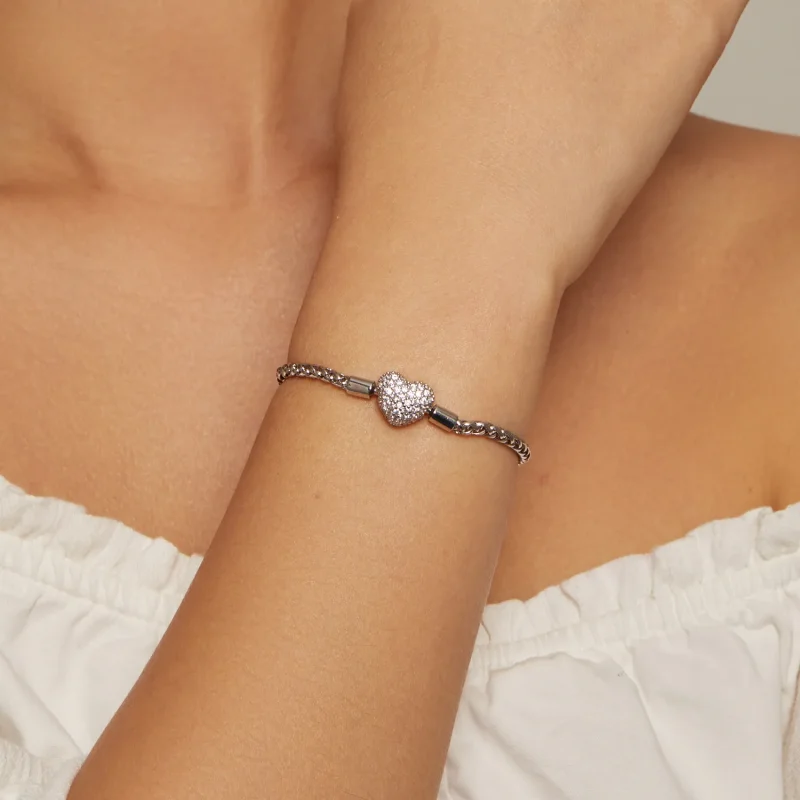 (bild till) Pandora-stil Hjärtformad Glittrande Kedjearmband - BSB133 - View 4