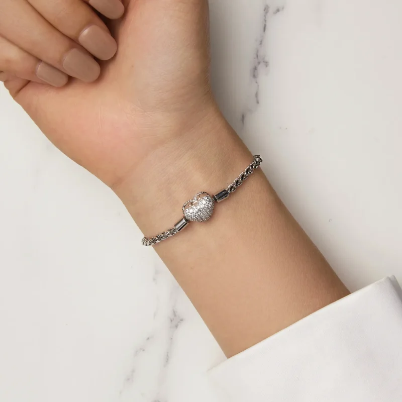 (bild till) Pandora-stil Hjärtformad Glittrande Kedjearmband - BSB133 - View 6