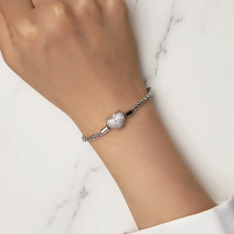 (bild till) Pandora-stil Hjärtformad Glittrande Kedjearmband - BSB133 - View 7