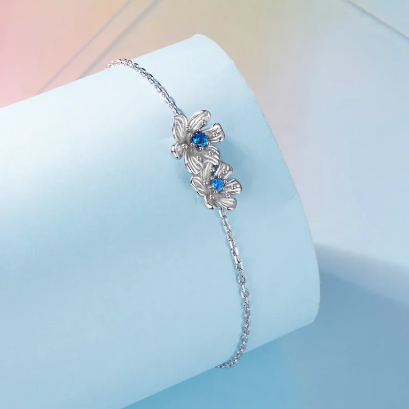 (bild till) Pandora-stil Blommig Blå Kedjearmband - BSB138 - View 2