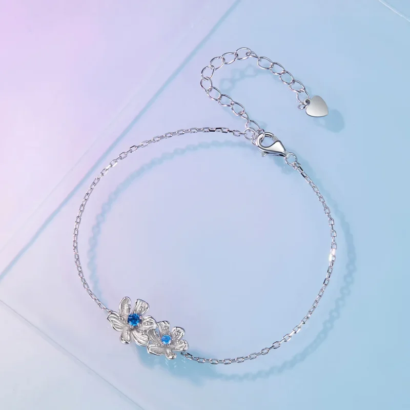 (bild till) Pandora-stil Blommig Blå Kedjearmband - BSB138 - View 3