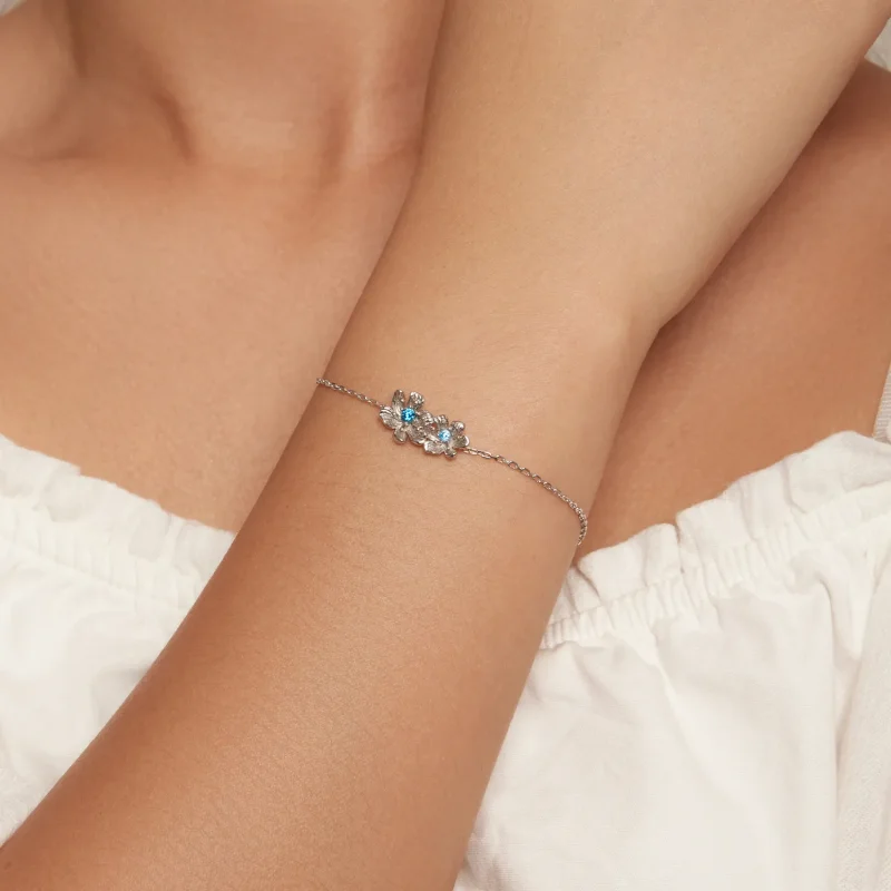 (bild till) Pandora-stil Blommig Blå Kedjearmband - BSB138 - View 4