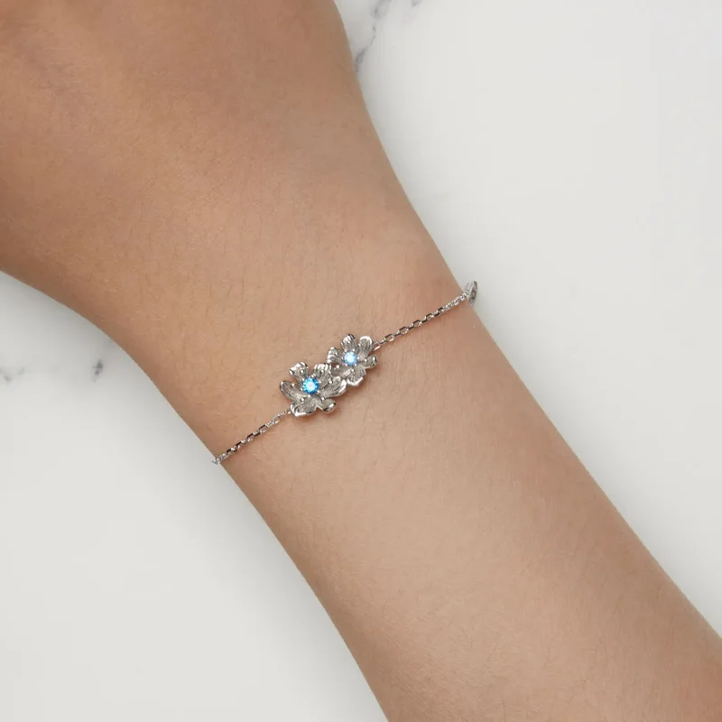 (bild till) Pandora-stil Blommig Blå Kedjearmband - BSB138 - View 5