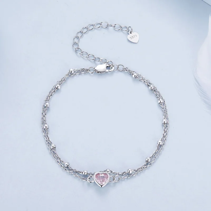 (bild till) Pandora-stil Hjärtformad Dubbel-lager Kedjearmband - BSB152 - View 3