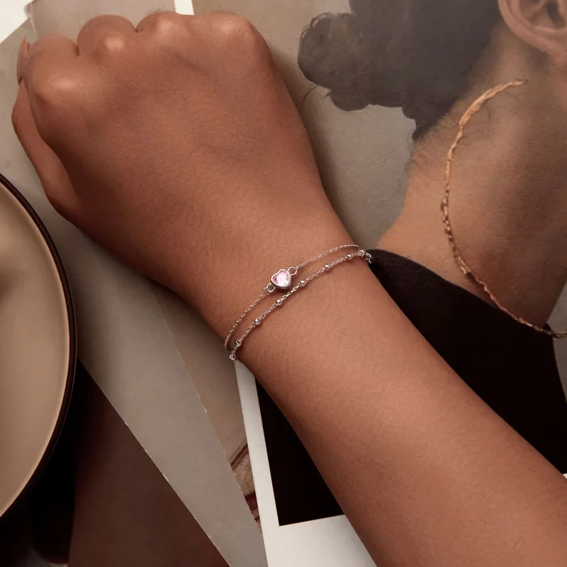 (bild till) Pandora-stil Hjärtformad Dubbel-lager Kedjearmband - BSB152 - View 4