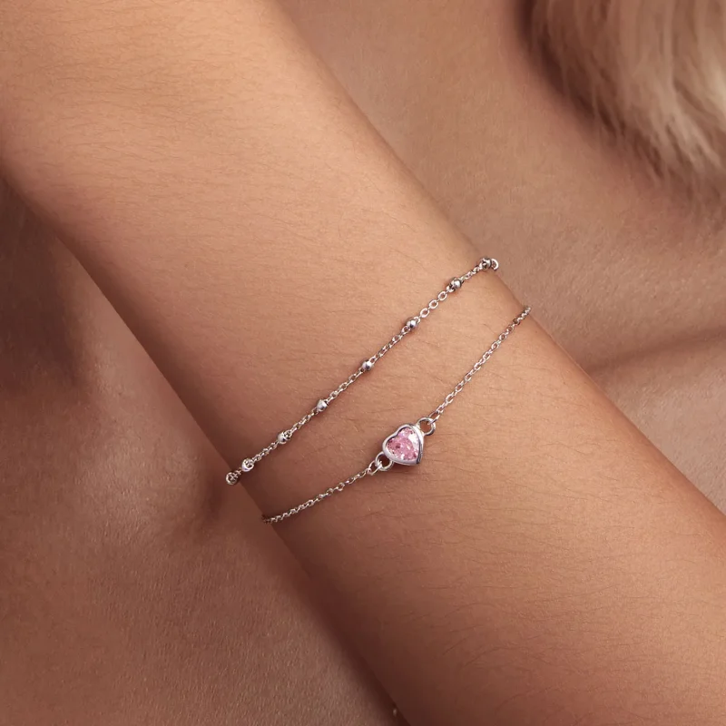(bild till) Pandora-stil Hjärtformad Dubbel-lager Kedjearmband - BSB152 - View 5