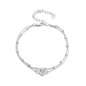 (bild till) Pandora-stil Hjärtformad Dubbel-lager Kedjearmband - BSB152