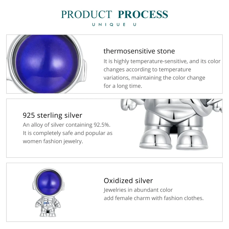 (bild till) Pandora-stil Varmavkännande Astronaut Charm - BSC578-CF - View 6
