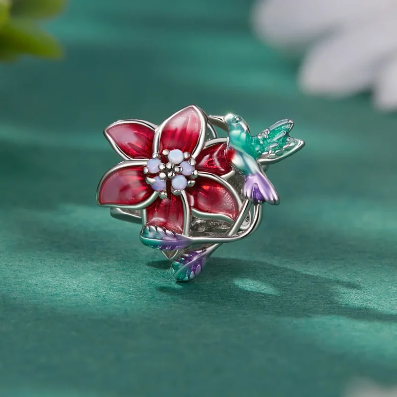 (bild till) Pandora-stil Blommor och Fåglar Charm - BSC787 - View 2