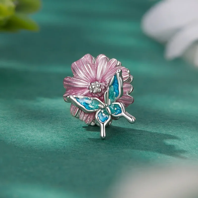 (bild till) Pandora-stil Fjäril Krysantemum Charm - BSC788 - View 2