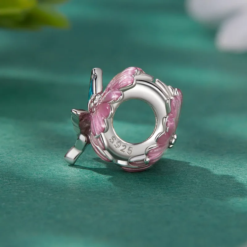 (bild till) Pandora-stil Fjäril Krysantemum Charm - BSC788 - View 3