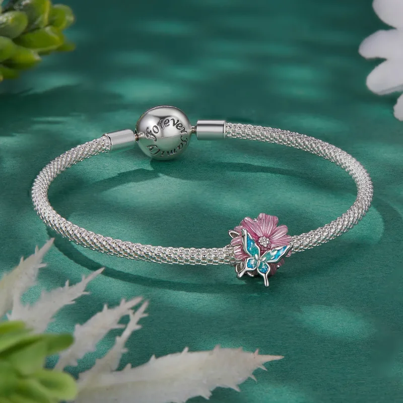 (bild till) Pandora-stil Fjäril Krysantemum Charm - BSC788 - View 5