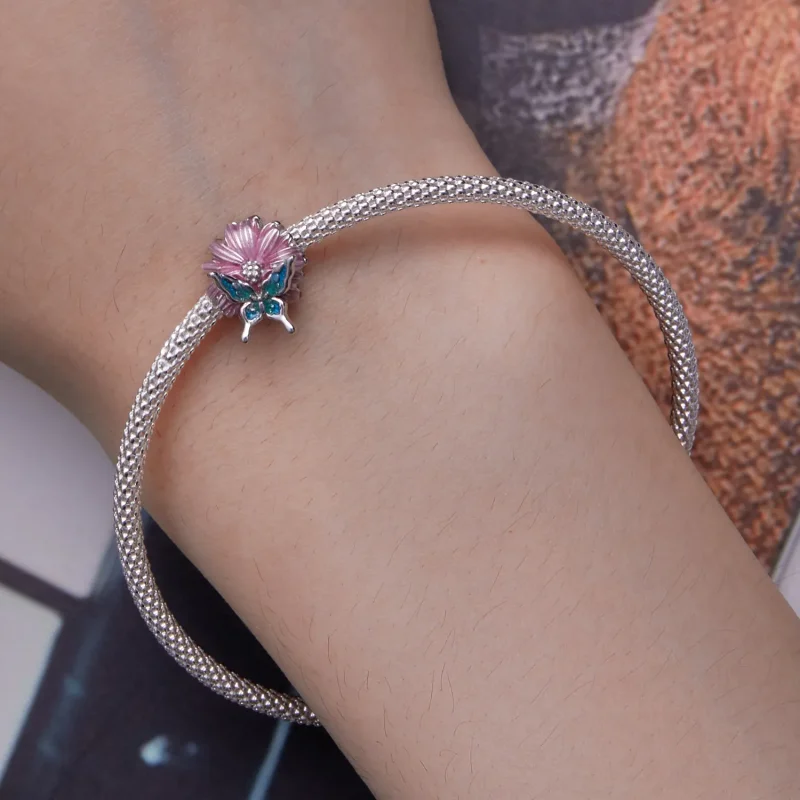(bild till) Pandora-stil Fjäril Krysantemum Charm - BSC788 - View 6