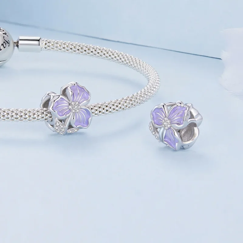 (bild till) Pandora-stil Lila Blomma Charm - BSC890 - View 4