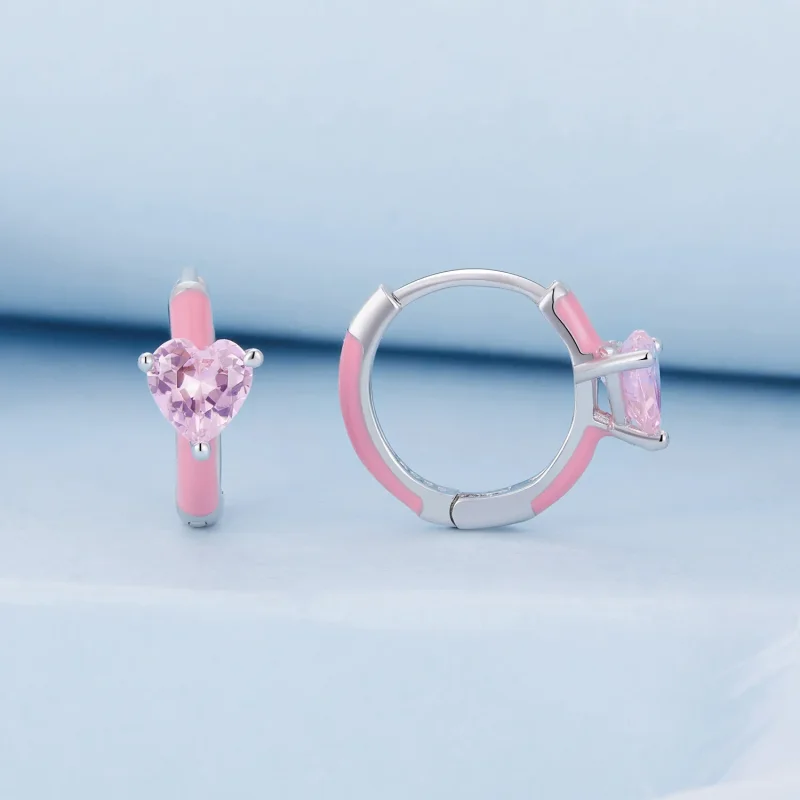 (bild till) Pandora-stil Rosa Hjärtformade Örhängen - BSE813 - View 2