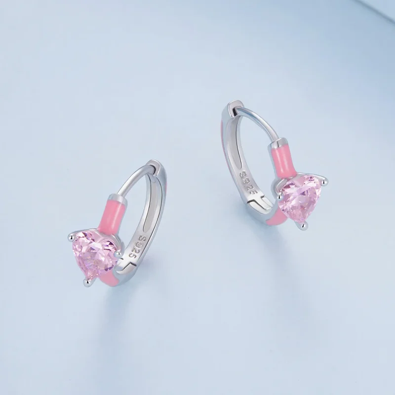 (bild till) Pandora-stil Rosa Hjärtformade Örhängen - BSE813 - View 3