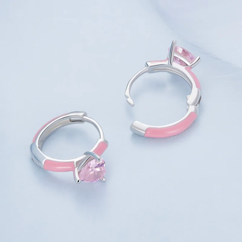 (bild till) Pandora-stil Rosa Hjärtformade Örhängen - BSE813 - View 4