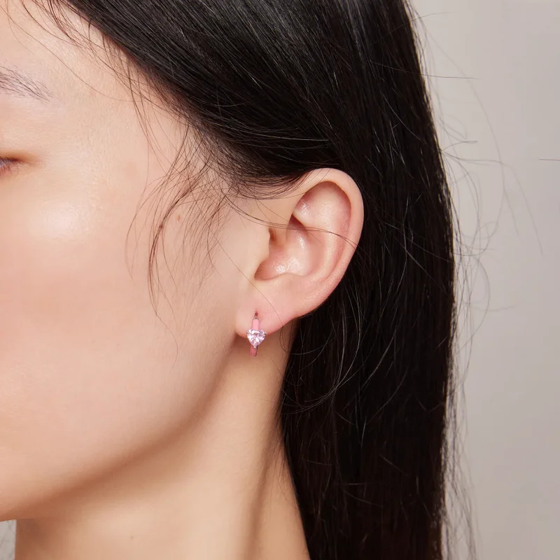 (bild till) Pandora-stil Rosa Hjärtformade Örhängen - BSE813 - View 5