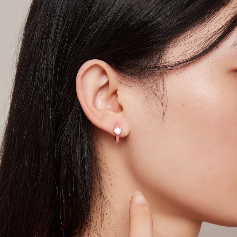 (bild till) Pandora-stil Rosa Hjärtformade Örhängen - BSE813 - View 7