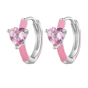 Pandora-stil Rosa Hjärtformade Örhängen - BSE813 (bild till) Pandora-stil Rosa Hjärtformade Örhängen - BSE813