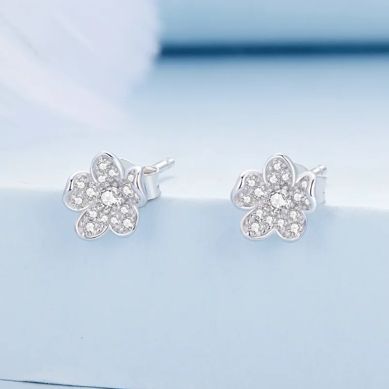 (bild till) Pandora-stil diamanthusade blomsterglitterörhängen - BSE855 - View 2