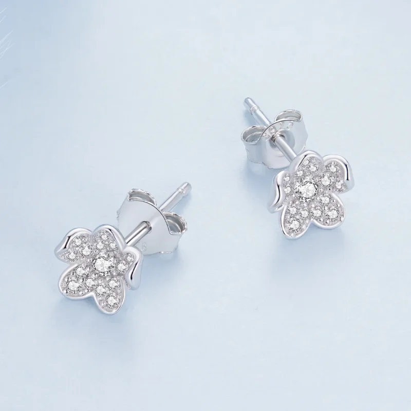 (bild till) Pandora-stil diamanthusade blomsterglitterörhängen - BSE855 - View 3