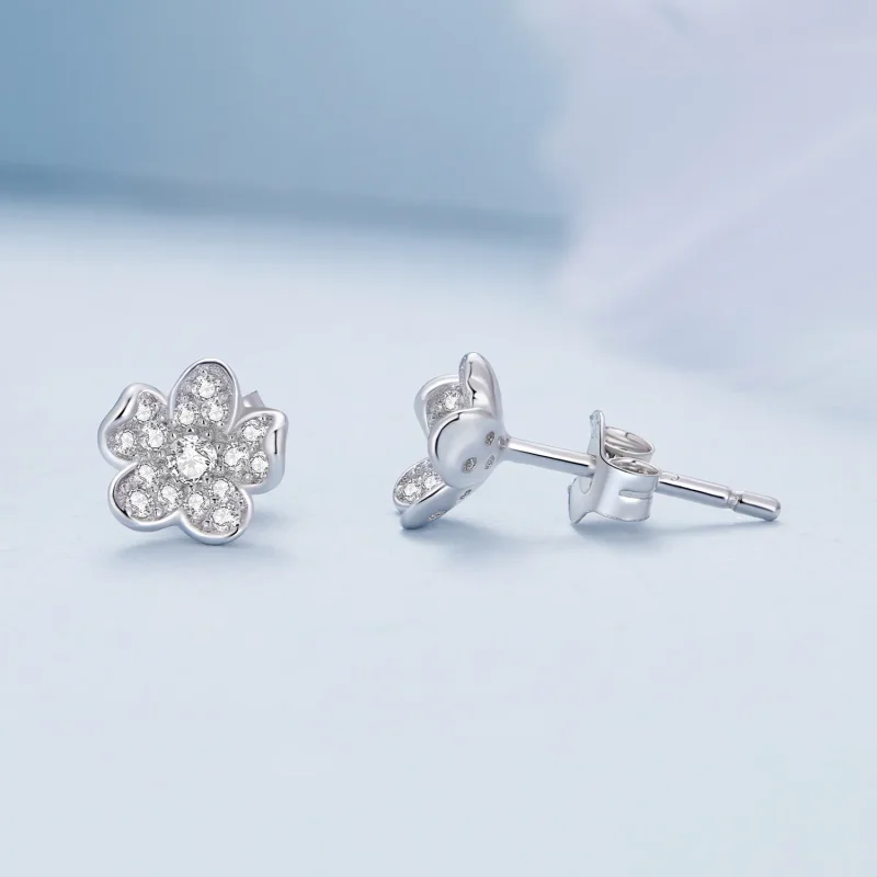 (bild till) Pandora-stil diamanthusade blomsterglitterörhängen - BSE855 - View 4