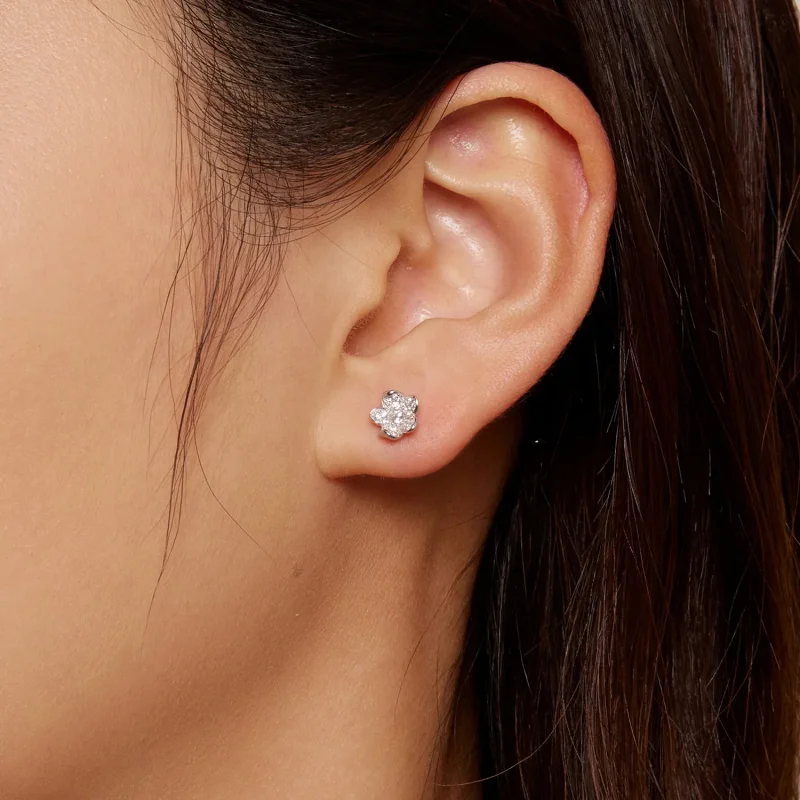 (bild till) Pandora-stil diamanthusade blomsterglitterörhängen - BSE855 - View 6
