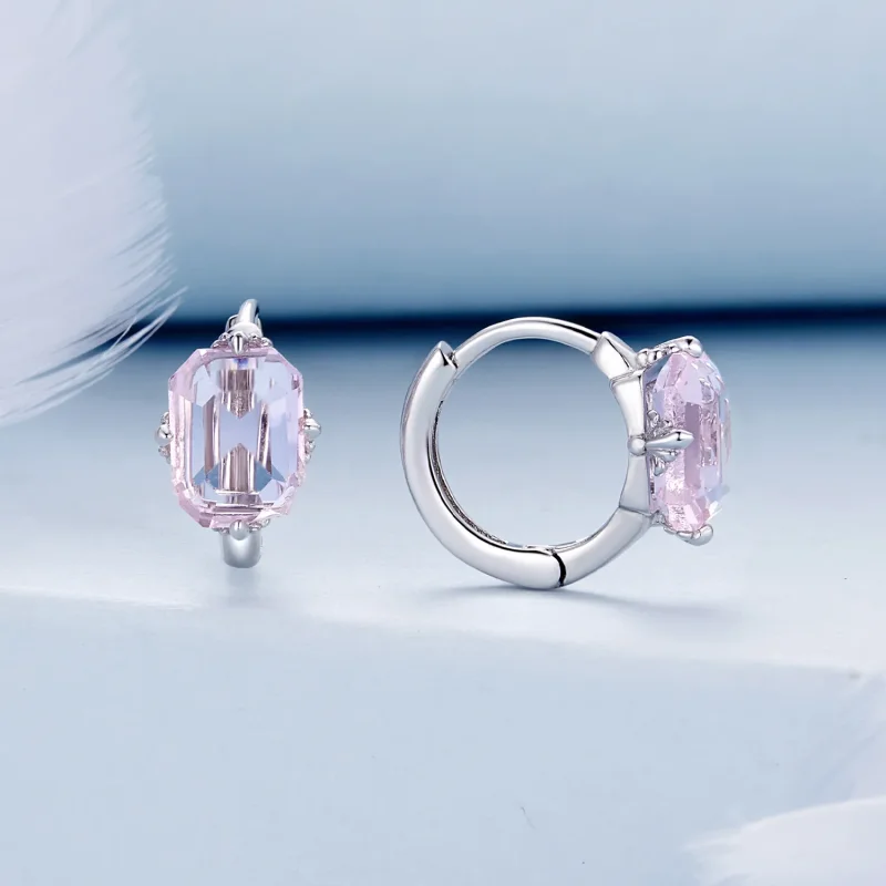 (bild till) Pandora-stil Rosa Ädelsten Örhängen - BSE889 - View 2